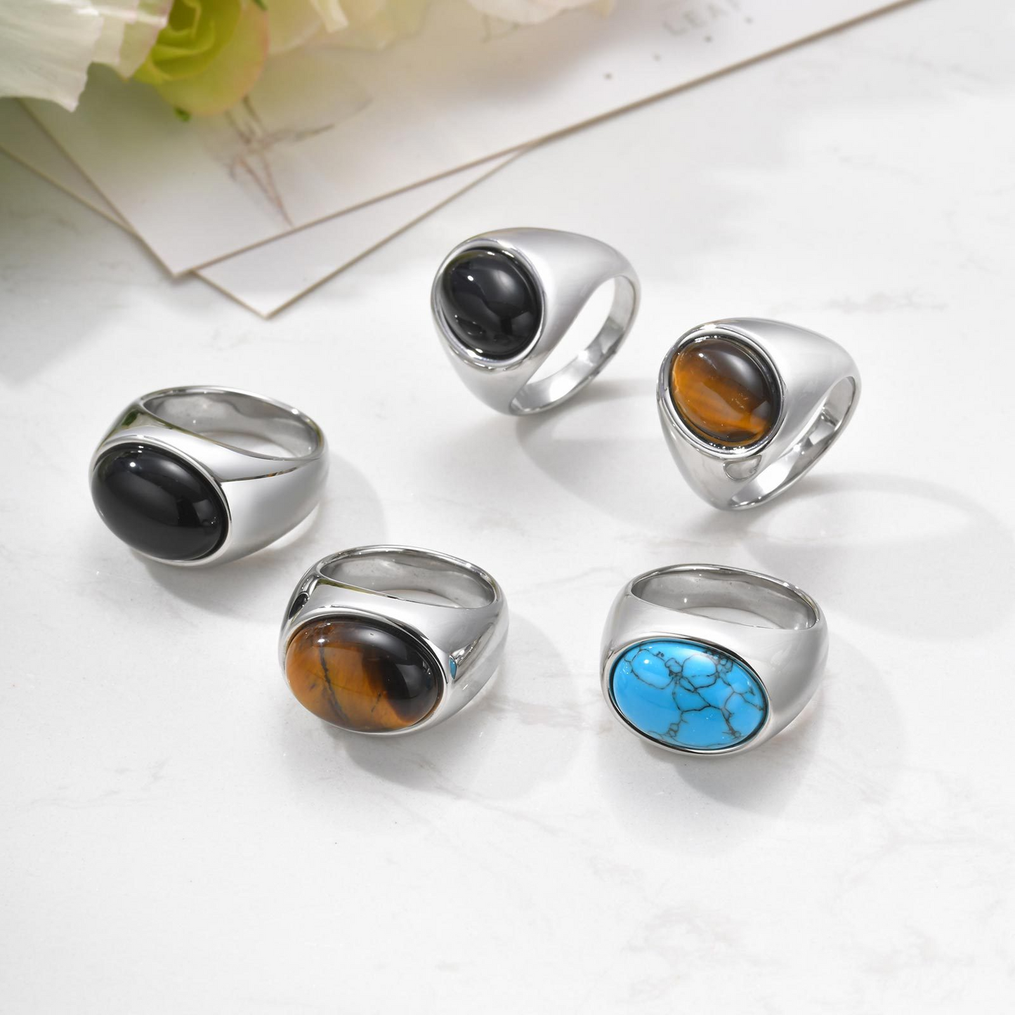 Kemstone Men’s Stainless Steel Ring – Oval Black Onyx Signet Style RC-829