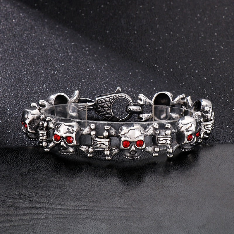 Kemstone Men’s Titanium Steel Skull Bracelet & Pendant – Red Cubic Zirconia Gothic Style KB149866-KJX