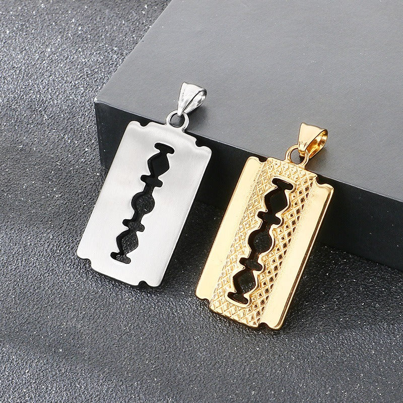 Kemstone Razor Blade Pendant Necklace – Titanium Steel Hip Hop Style for Men KP117766-LU