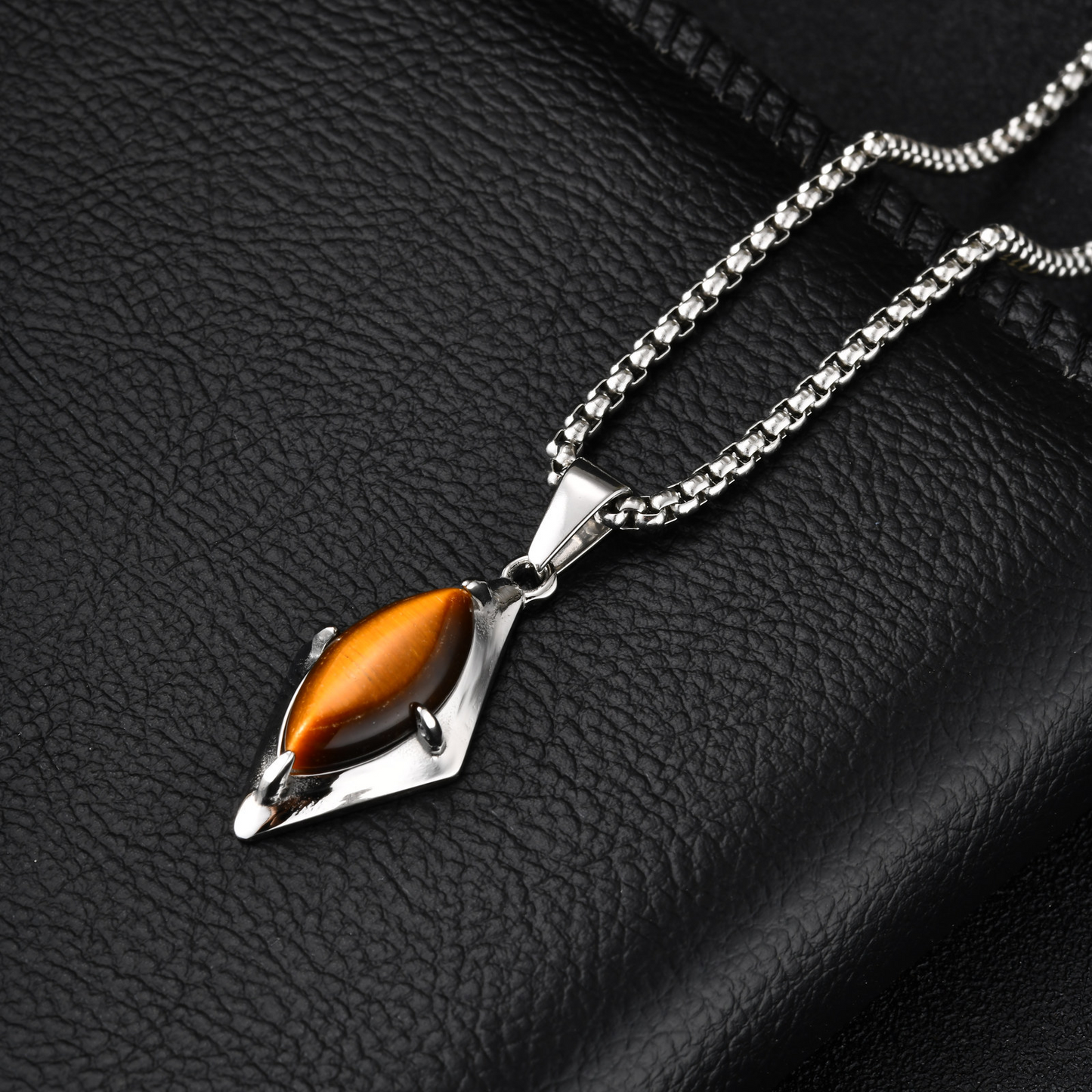 Kemstone Stainless Steel Tiger Eye Agate Pendant Necklace for Men PN-2271