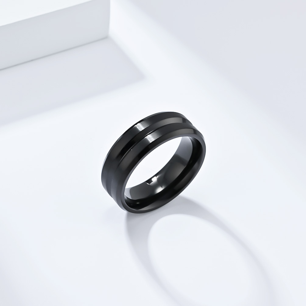 Kemstone Stainless Steel Brushed Grooved Ring for Men & Women K-R786