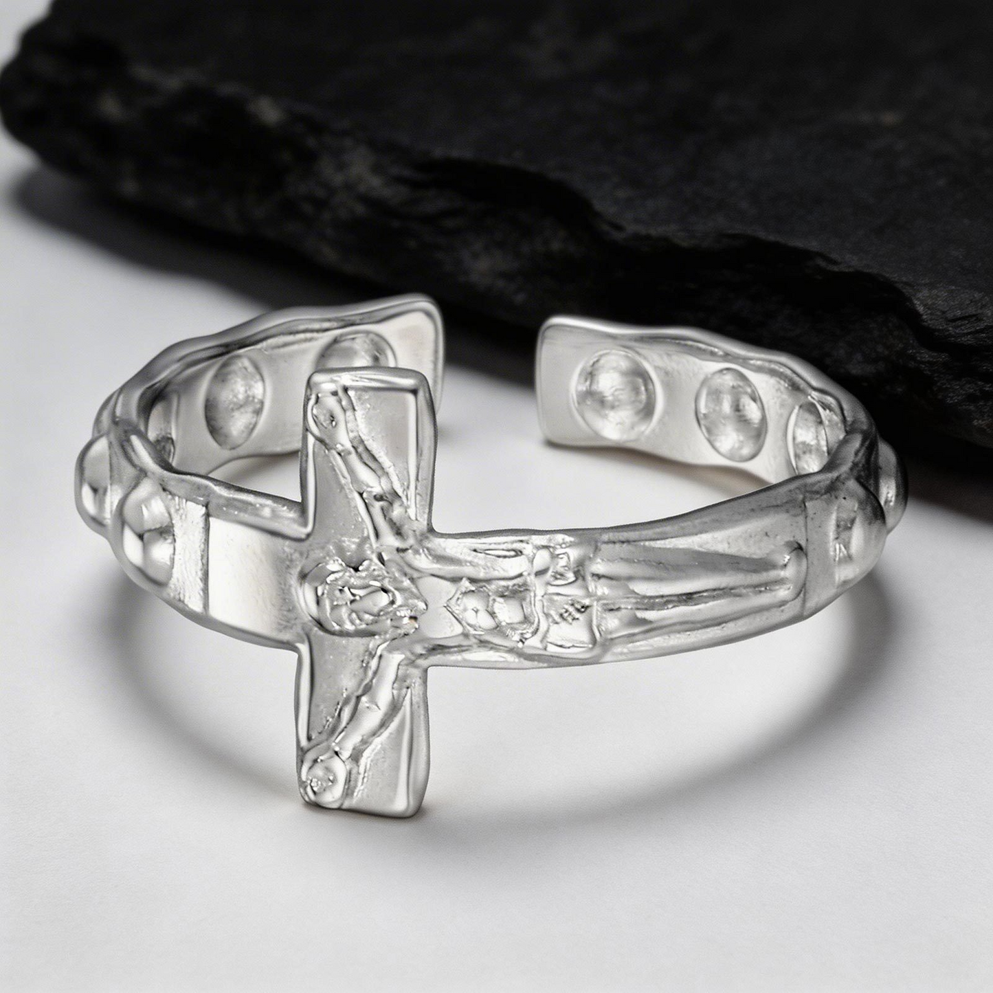 Kemstone Stainless Steel Cross Open Ring for Men Vintage RC-1073