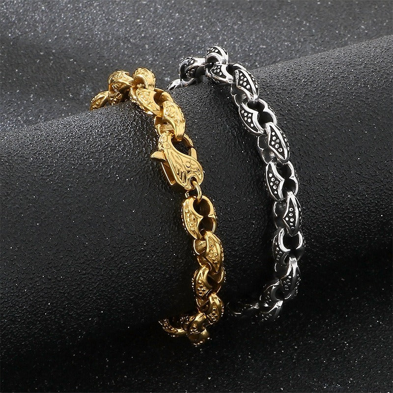 Kemstone Coffee Bean Chain Bracelet for Men Titanium Steel Textured Link Gold Silver KB184382-KJX