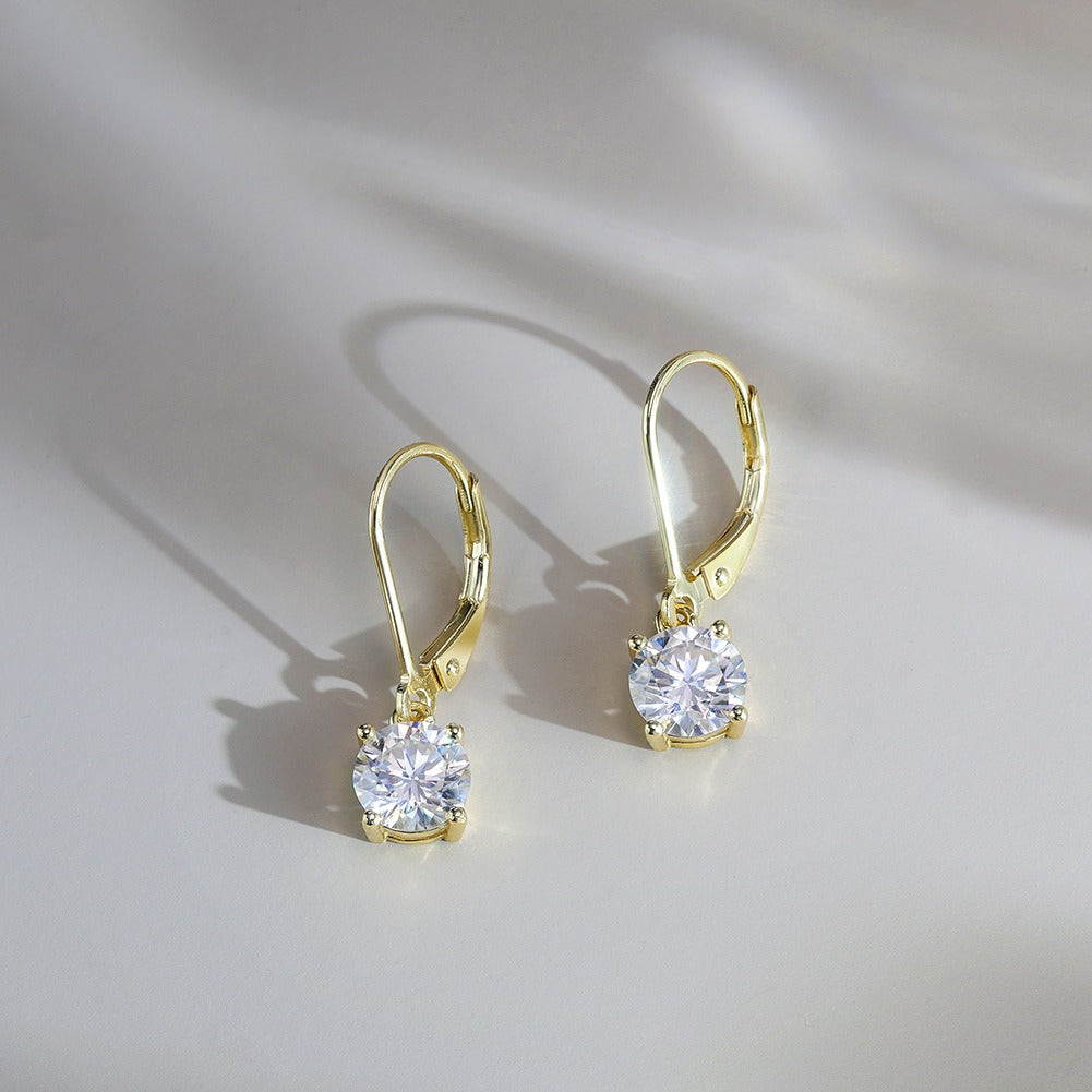 Kemstone Prong Set Moissanite Drop Earrings – 925 Sterling Silver, 5mm / 6.5mm, Gold / Silver MOE13