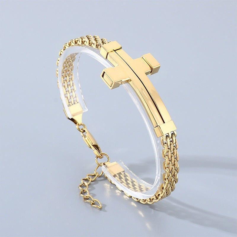 Kemstone Woven Chain Cross Bracelet for Men Titanium Steel KB213351-KFC