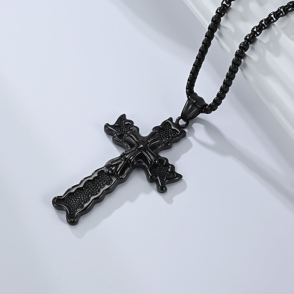 Kemstone Men’s Titanium Steel Cross Necklace – Gothic Vintage Pendant K-PT663