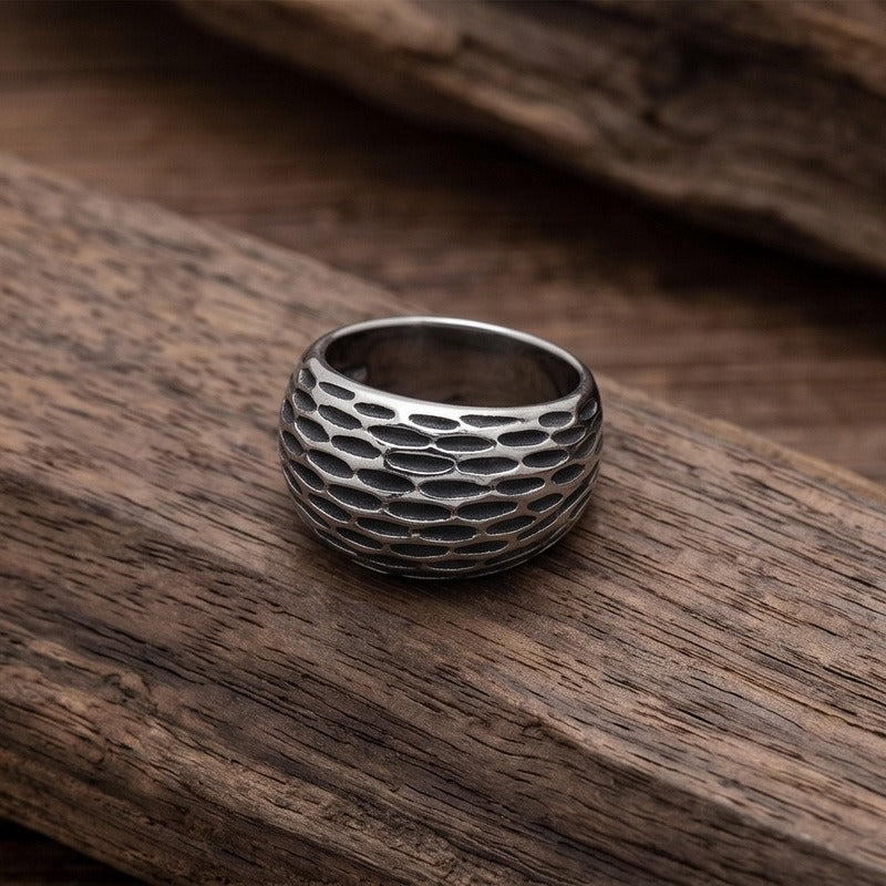 Kemstone Textured Wide Band Ring for Men Titanium Steel Vintage Metal KR114794-KJX