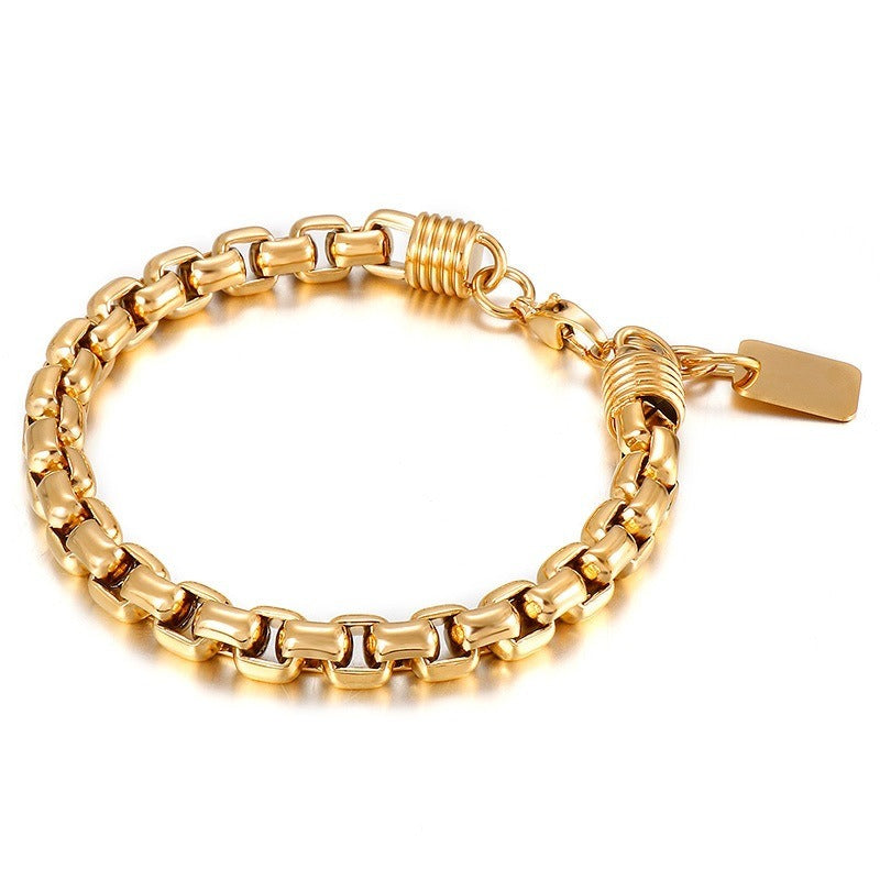 Kemstone Titanium Steel Box Link Bracelet for Men Square Chain Punk Gold Silver Black KB138817-KFC