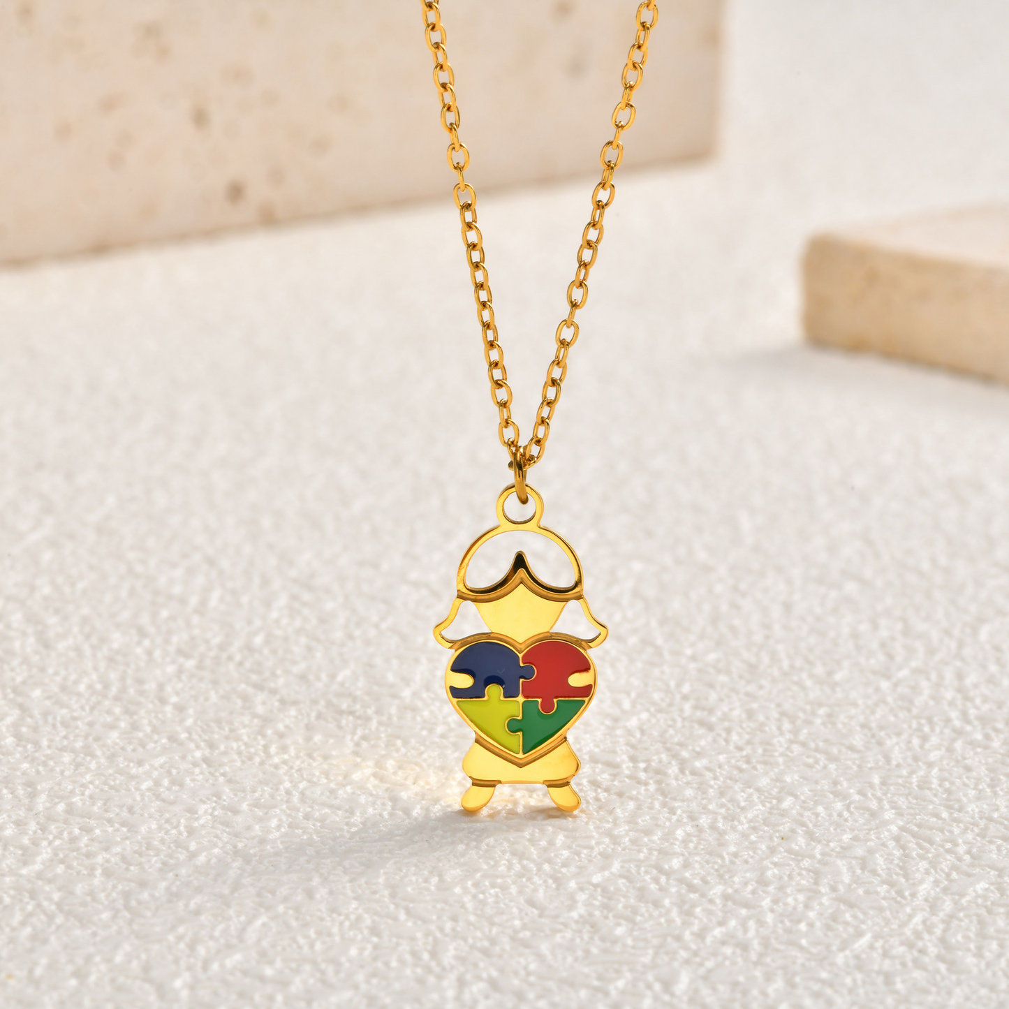 Kemstone Stainless Steel Puzzle Heart Pendant Necklace Colorful Enamel for Men Women NC-2257