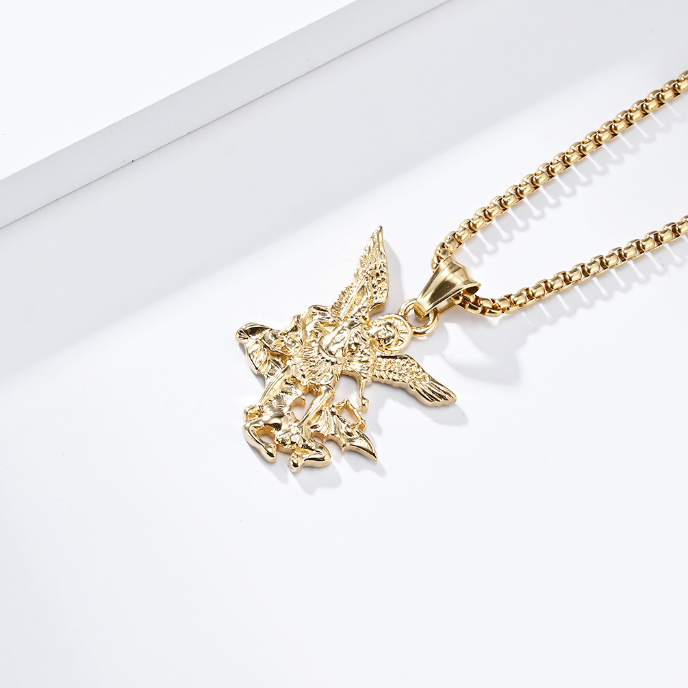 Kemstone Saint Michael Necklace – Titanium Steel Archangel Pendant for Men K-PT517