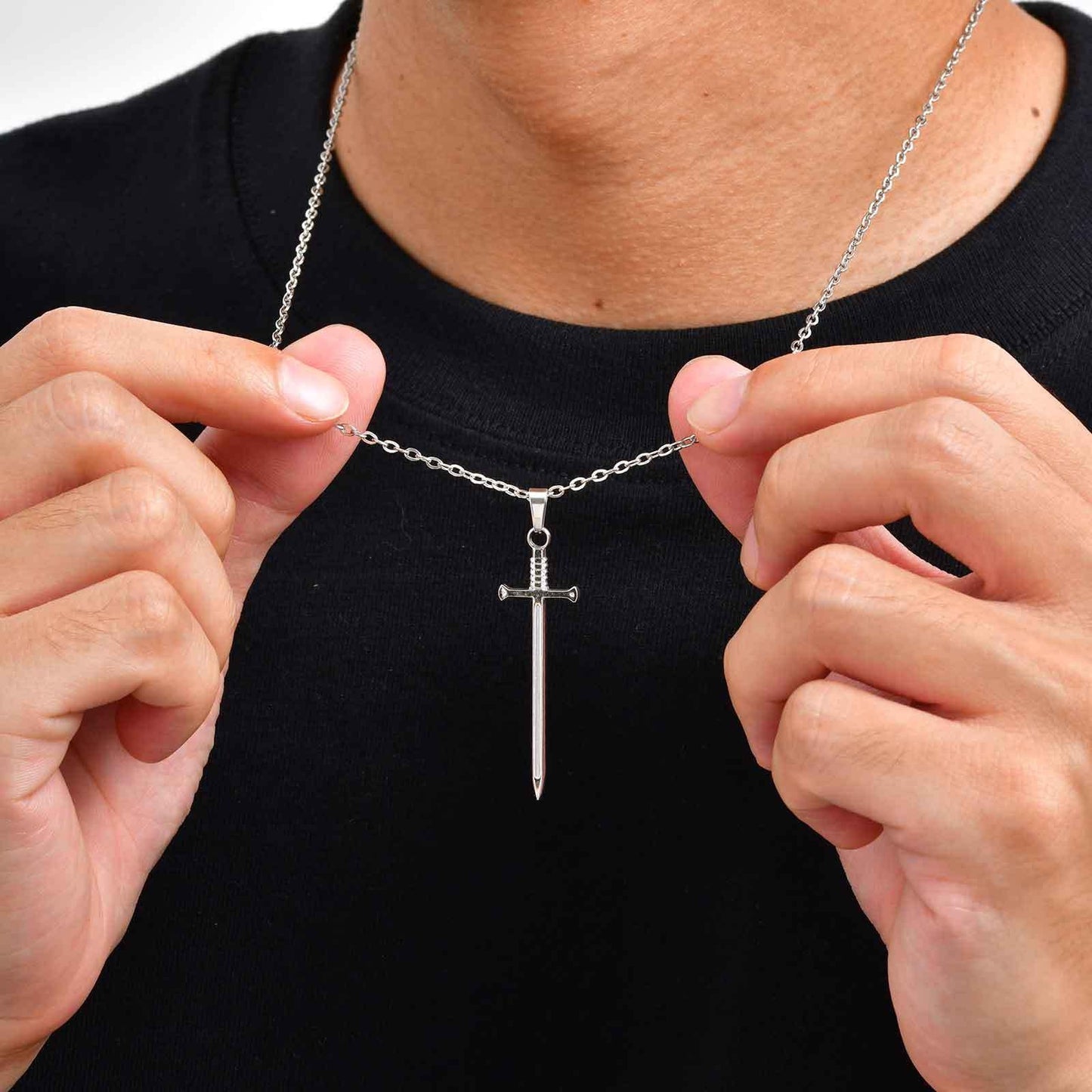 Kemstone Stainless Steel Sword Pendant Necklace for Men – Silver, Gold, Black NC-2556