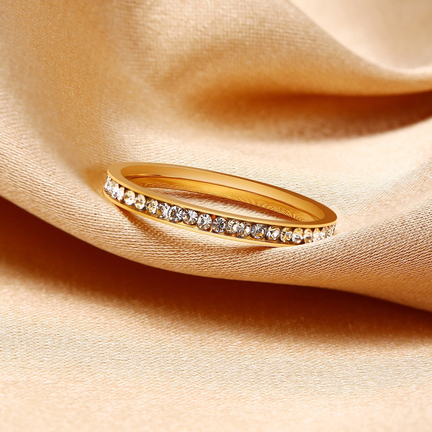 Kemstone Minimalist Delicate Cubic Zirconia Stainless Steel Ring for Women Jewelry R-536