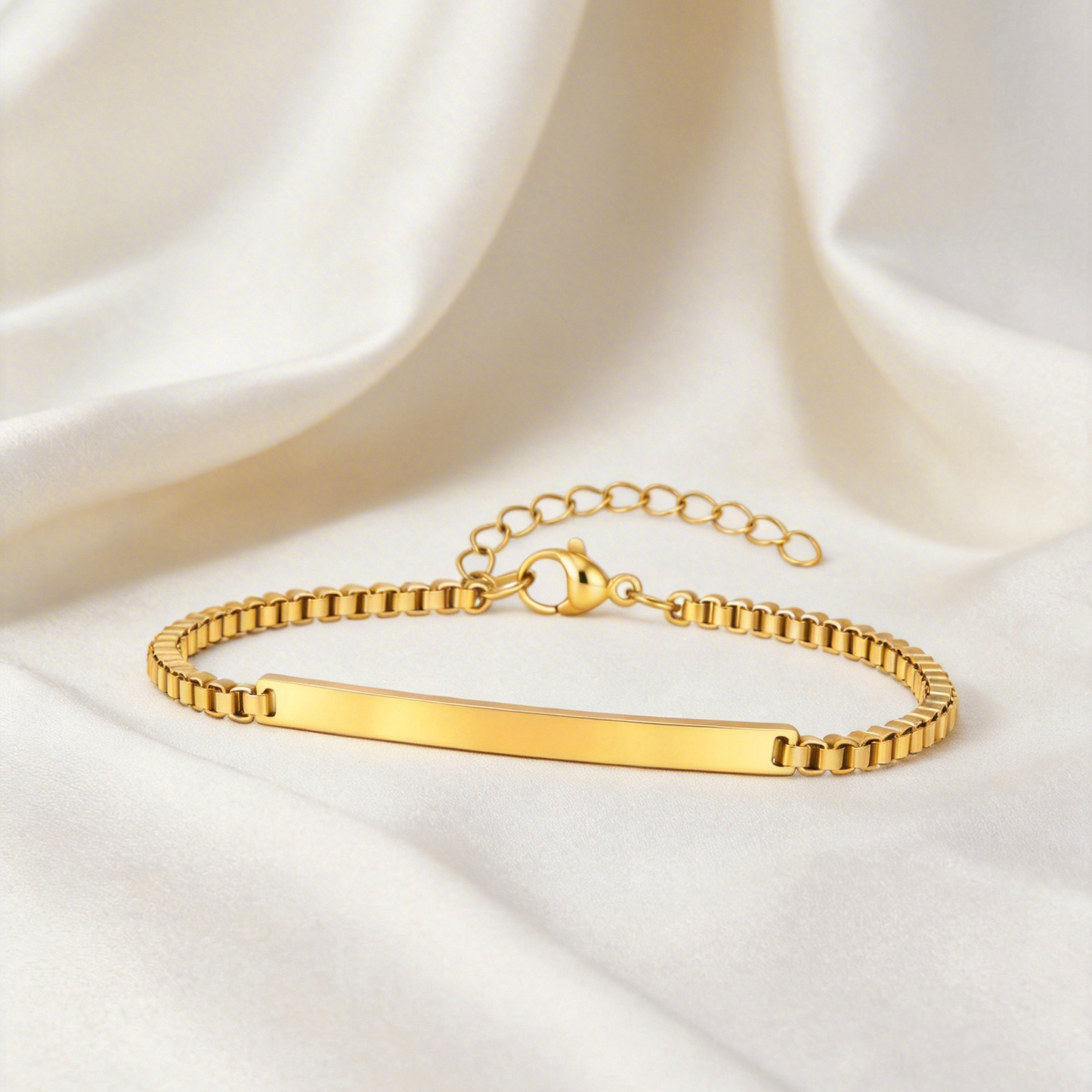 Kemstone Stainless Steel Gold Plated ID Plate Bracelet for Men & Women – Minimal Curved Bar CB-225