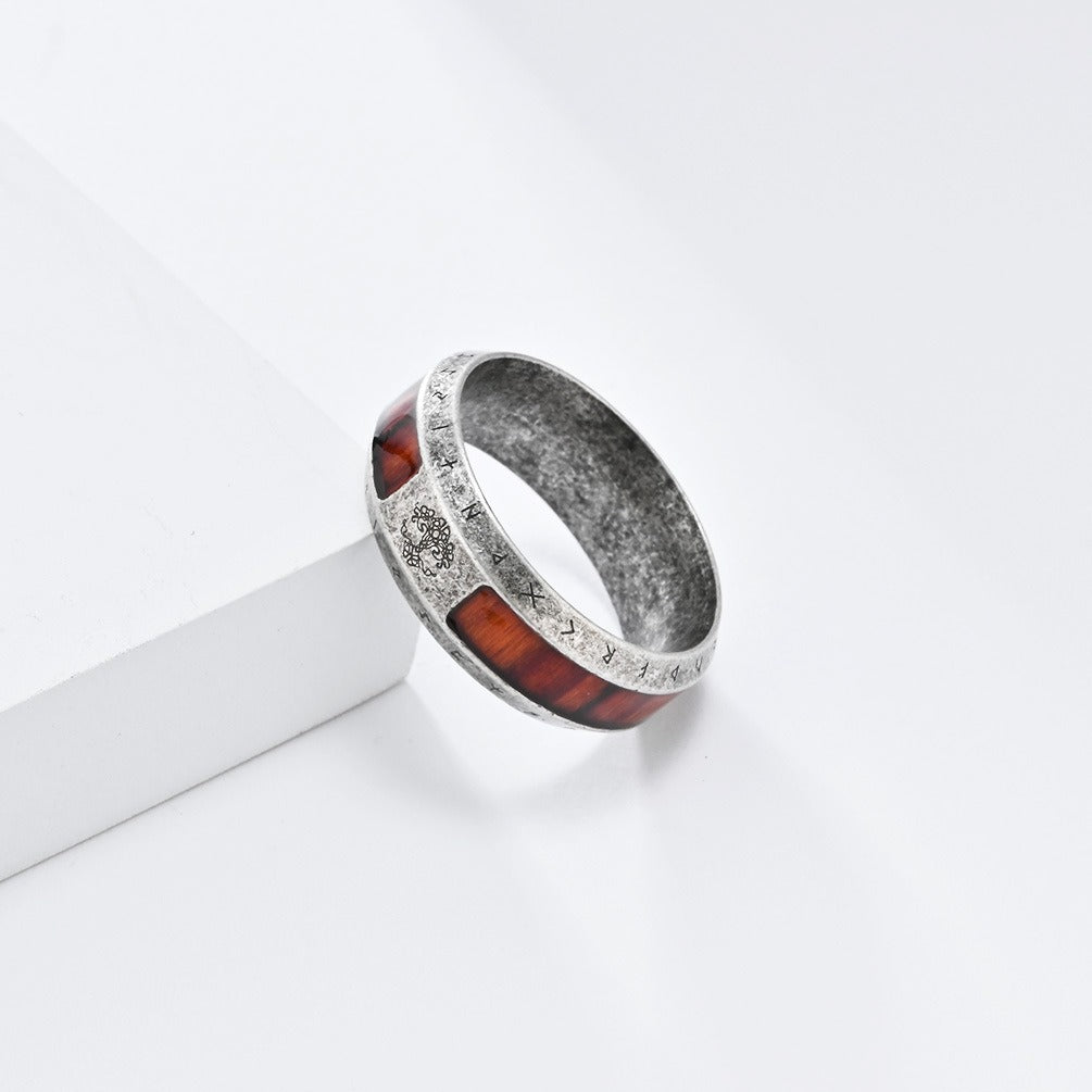 Kemstone Men’s Stainless Steel Viking Rune Ring – Vintage Tree of Life Band K-R918