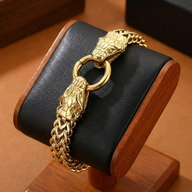 Kemstone Titanium Steel Double Snake Head Chain Bracelet Vintage Style for Men KB139889-KJX