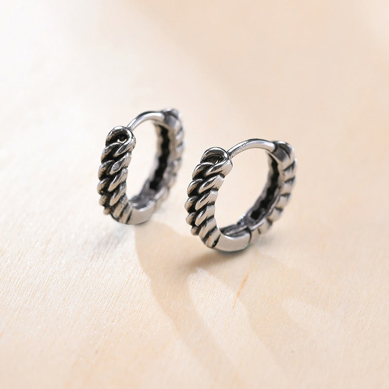 Kemstone Men’s Titanium Steel Hoop Earrings – Braided Rope Huggie Hoops EH-322