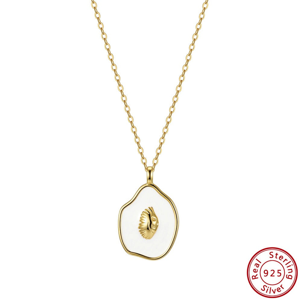 Kemstone Shell Pendant Necklace for Women 925 Sterling Silver Enamel Oval Dainty Beach Style Gold Silver SAPN62