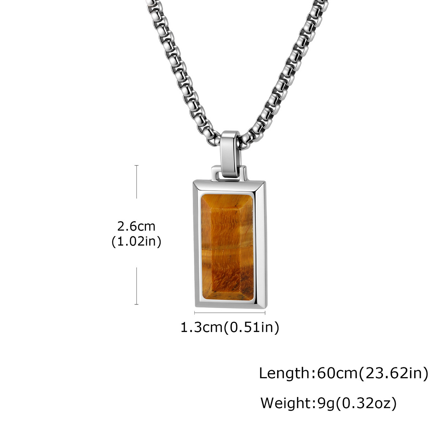 Kemston Rectangular Black Agate Pendant Necklace for Men Stainless Steel Vintage PN2379