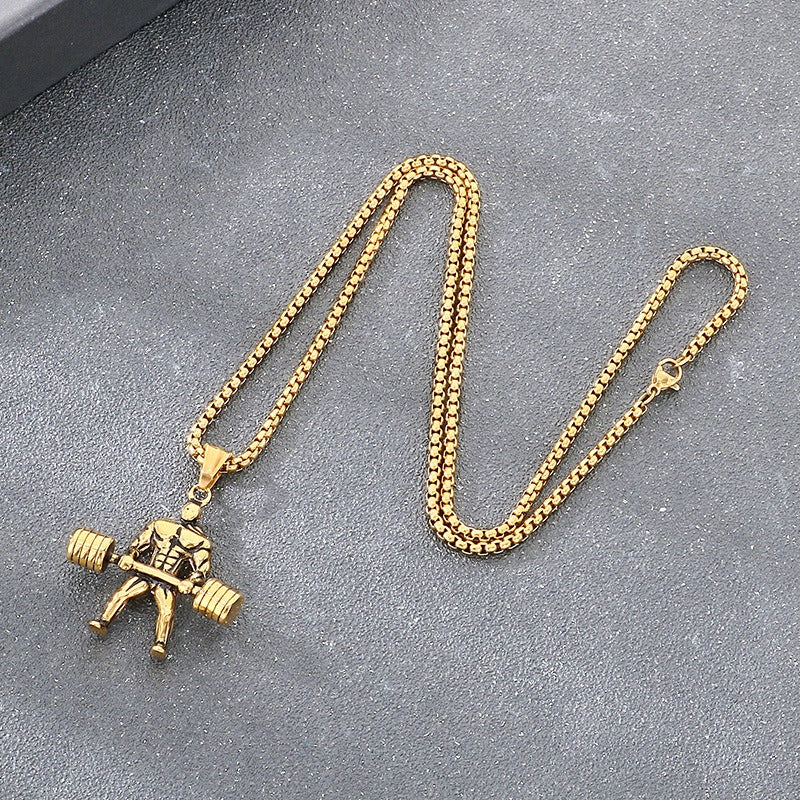 Kemstone Titanium Steel Barbell Gym Pendant Necklace for Men KP117758-LU