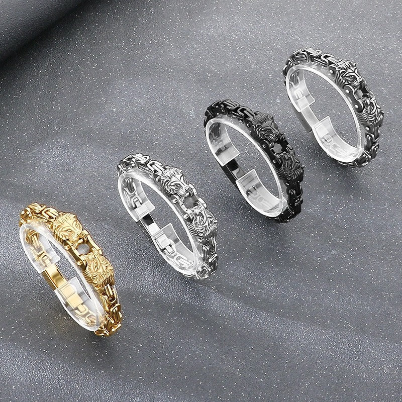 Kemstone Titanium Steel Lion Head Cuban Bracelet for Men KB208296-KFC