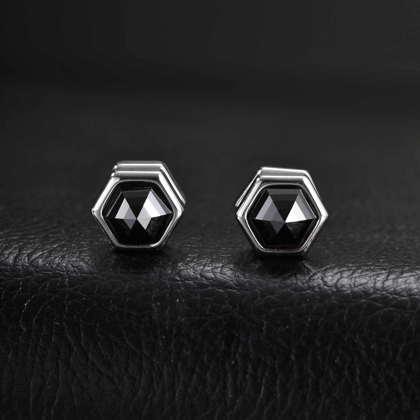 Kemston Hexagon Magnetic Earrings for Men Stainless Steel Black Cubic Zirconia Clip On Earrings EC-004