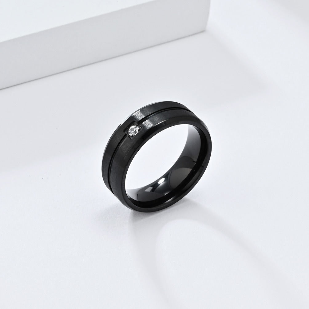 Kemstone Stainless Steel Cubic Zirconia Inlay Ring for Men – 8mm K-R910