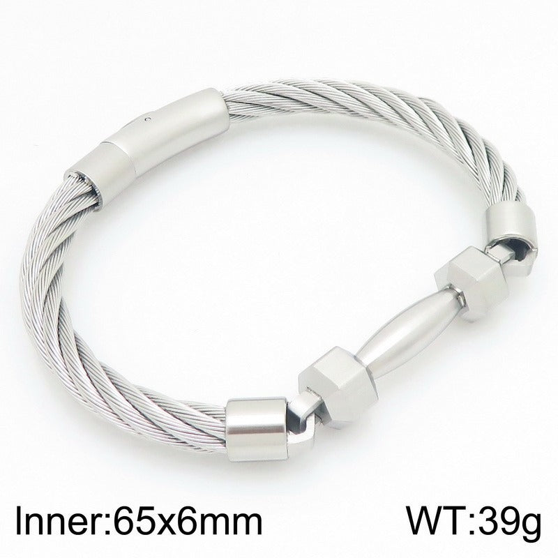 Kemstone Titanium Steel Barbell Cable Wire Bracelet for Men – Sporty Design KB210834-KFC