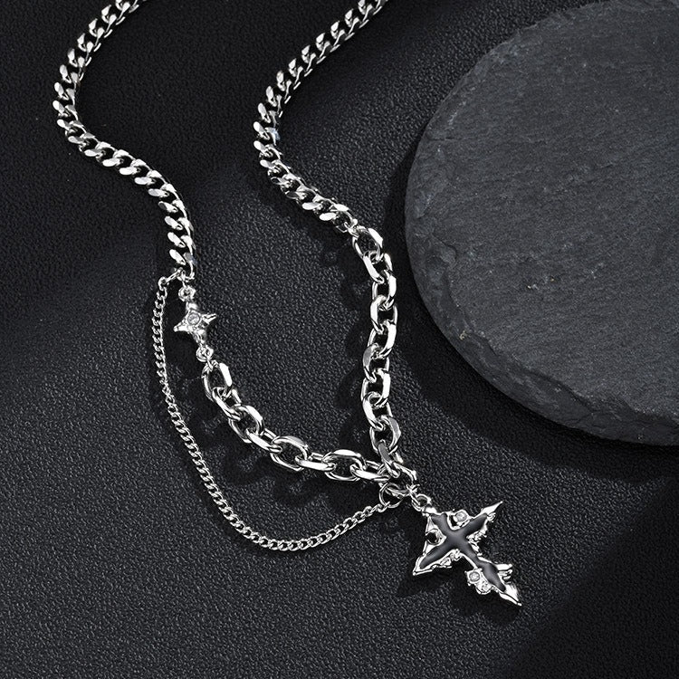 Kemstone Irregular Cross Necklace for Men Stainless Steel NC-3268