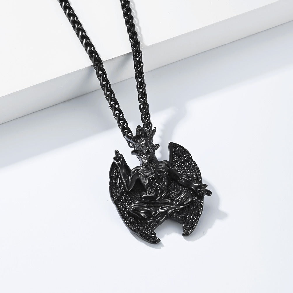 Kemstone Stainless Steel Goat Pendant Necklace for Men Gothic Winged Design K-PT715