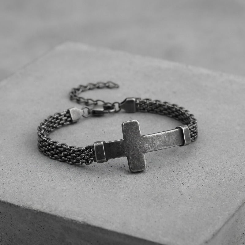 Kemstone Curved Plate Cross Bracelet for Men Titanium Steel Mesh Chain KB213291-KFC
