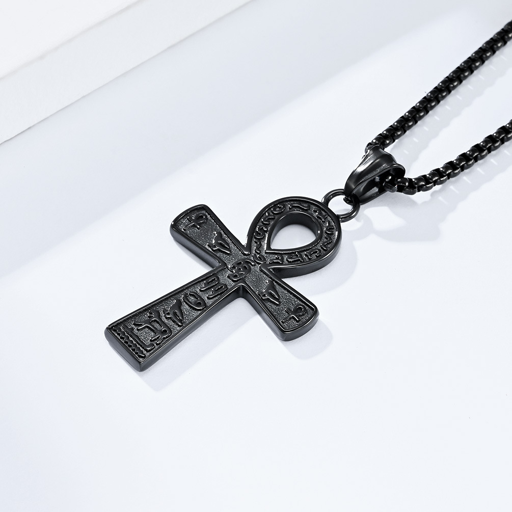 Kemstone Stainless Steel Ankh Cross Pendant Necklace for Men K-PT445