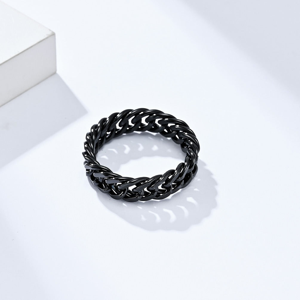 Kemstone Titanium Steel Cuban Chain Link Ring – Double Chain for Men & Women Jewelry K-R700