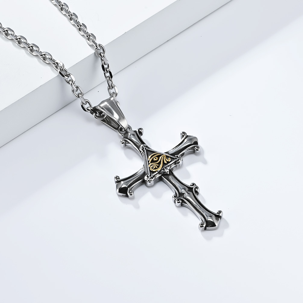Kemstone Stainless Steel Eye Cross Pendant Necklace for Men Vintage Silver K-PT536