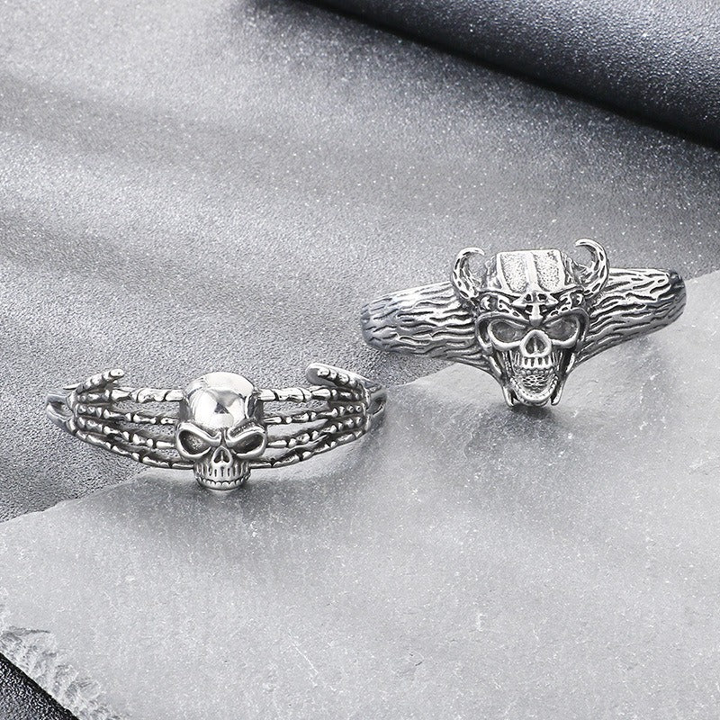 Kemstone Viking Skull Cuff Bracelet Titanium Steel Gothic Open Bracelet for Men KB209286-LU