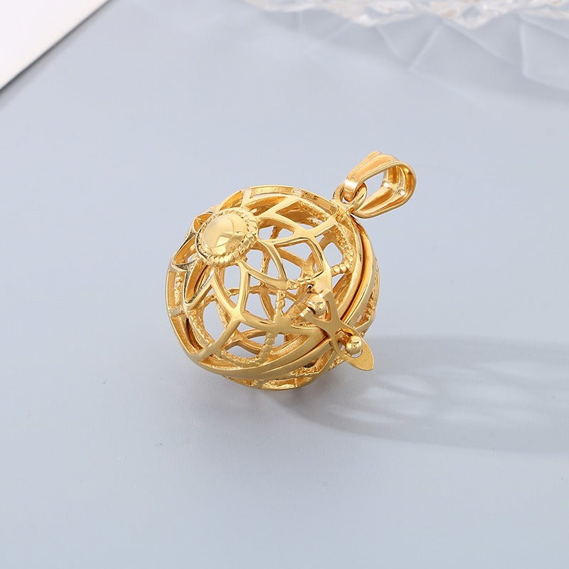 Kemstone Titanium Steel Aroma Locket Pendant – Hollow Sphere Necklace KP79561G-TOM