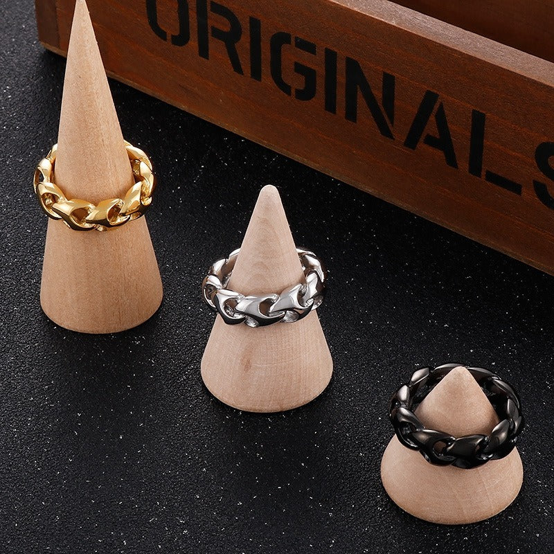 Kemstone Dragon Bone Chain Ring – Gold Titanium Steel Biker Jewelry for Men | Gothic Streetwear Accessory KR104681-KJX