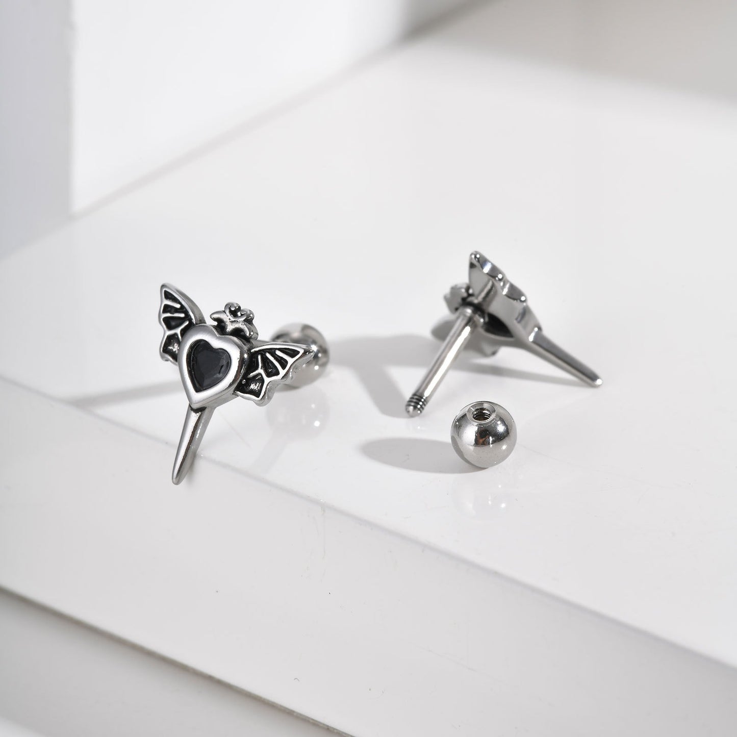 Kemstone Stainless Steel Heart Wing Earrings – Screw Back Studs ES-746