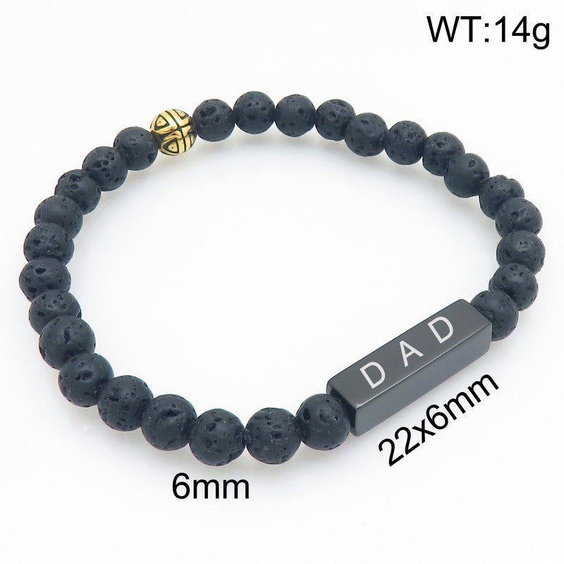 Kemston Black Lava Stone Beaded Bracelet for Men Stainless Steel Dad Gift Minimal Style KB214603-Z