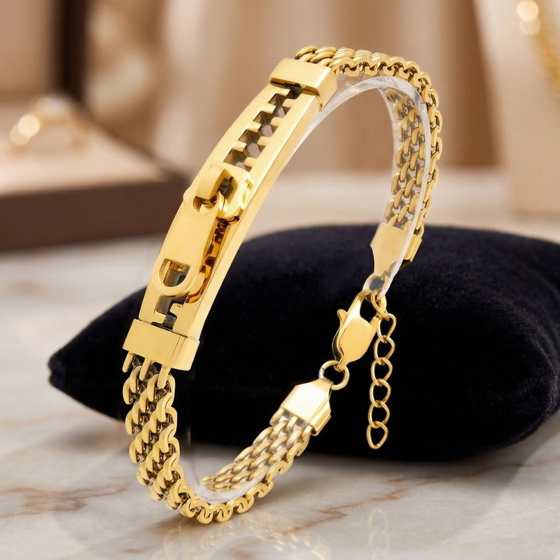 Kemstone Titanium Steel Layered Chain Bracelet for Men Zipper Bar Mesh Link KB213347-KF