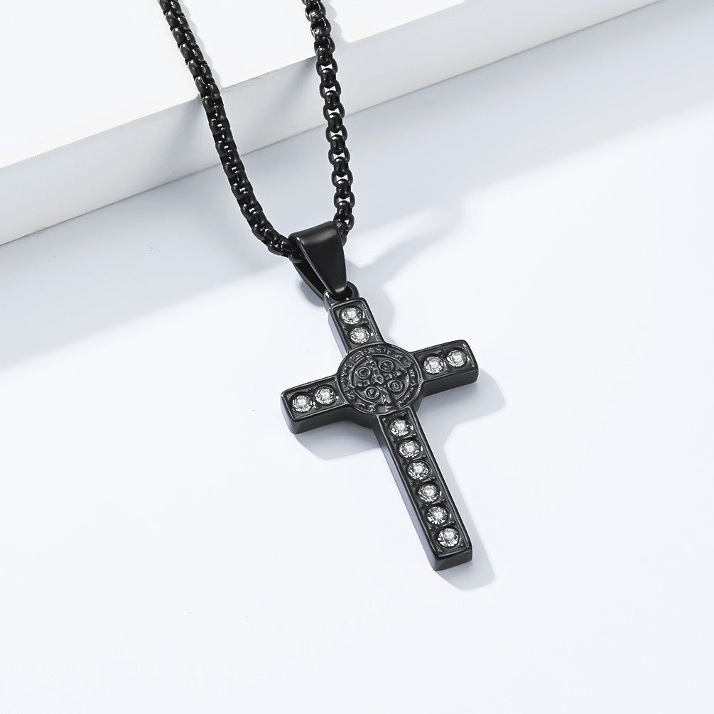 Kemstone Stainless Steel Cross Medallion Pendant Necklace for Men Silver Gold Black K-PT724