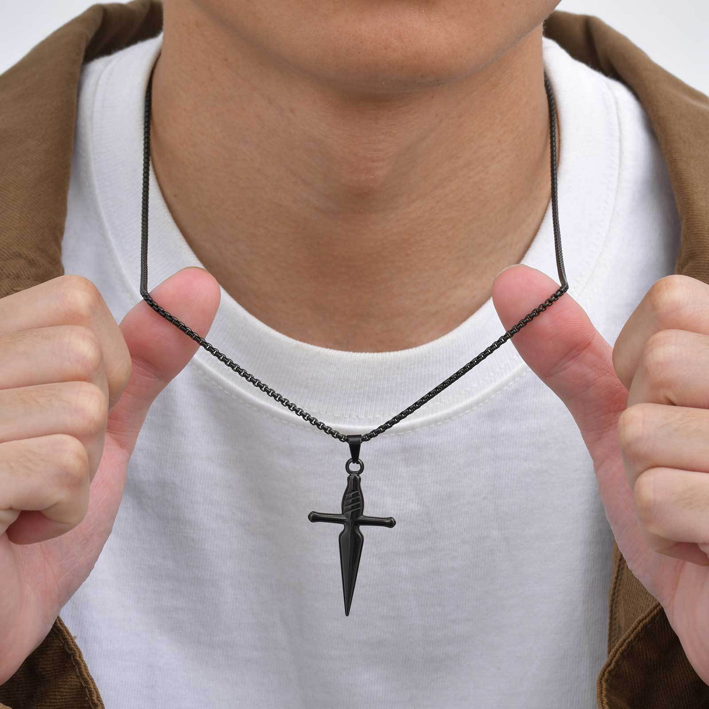 Kemstone Stainless Steel Cross Pendant Necklace for Men,SilverPN-2184