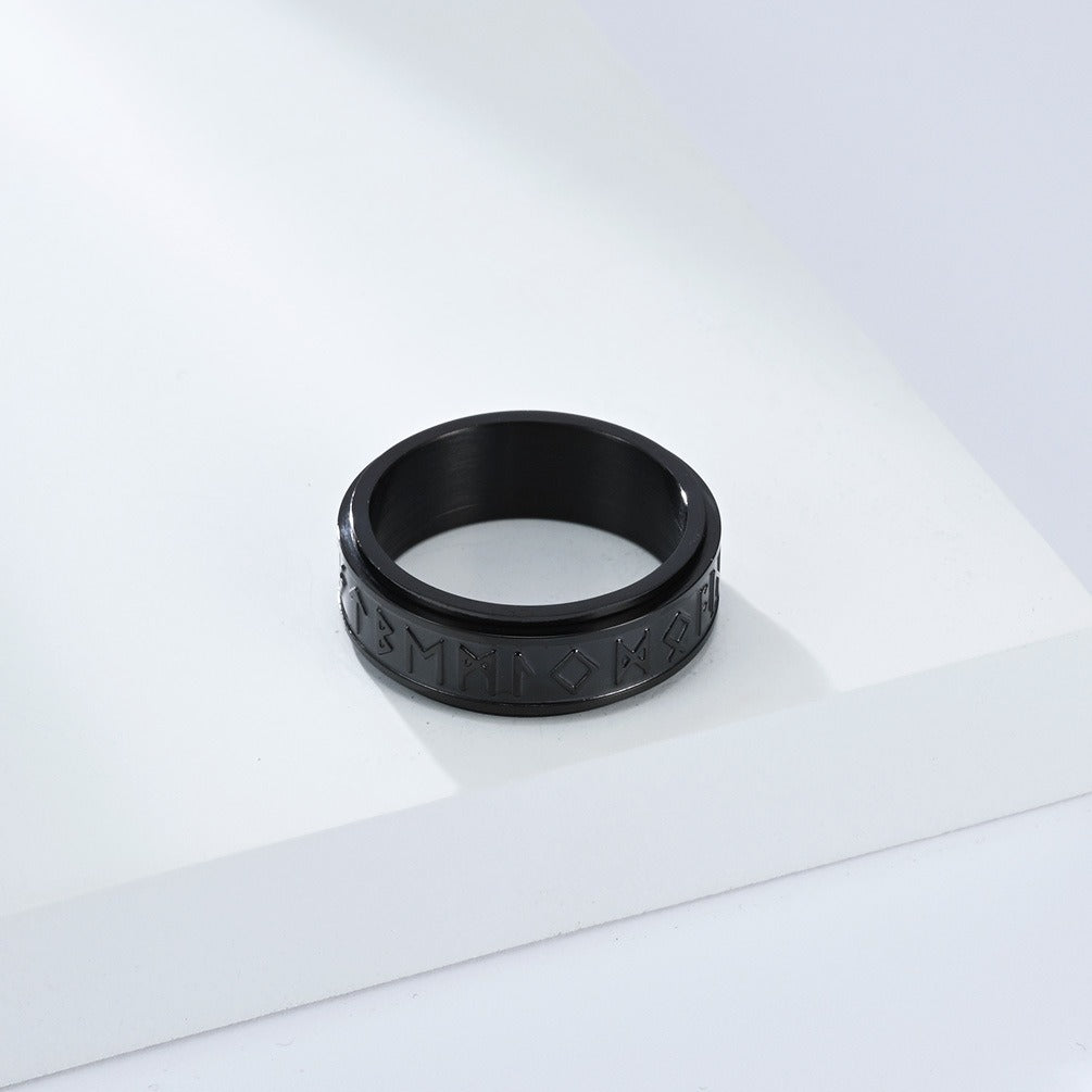 Kemstone Viking Rune Spinner Ring – Stainless Steel Rotatable Vintage Band K-R1065