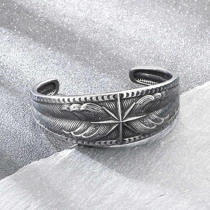 Kemstone Titanium Steel Gothic Open Cuff Bracelet for Men Vintage Motif Bangle KB209308-LU