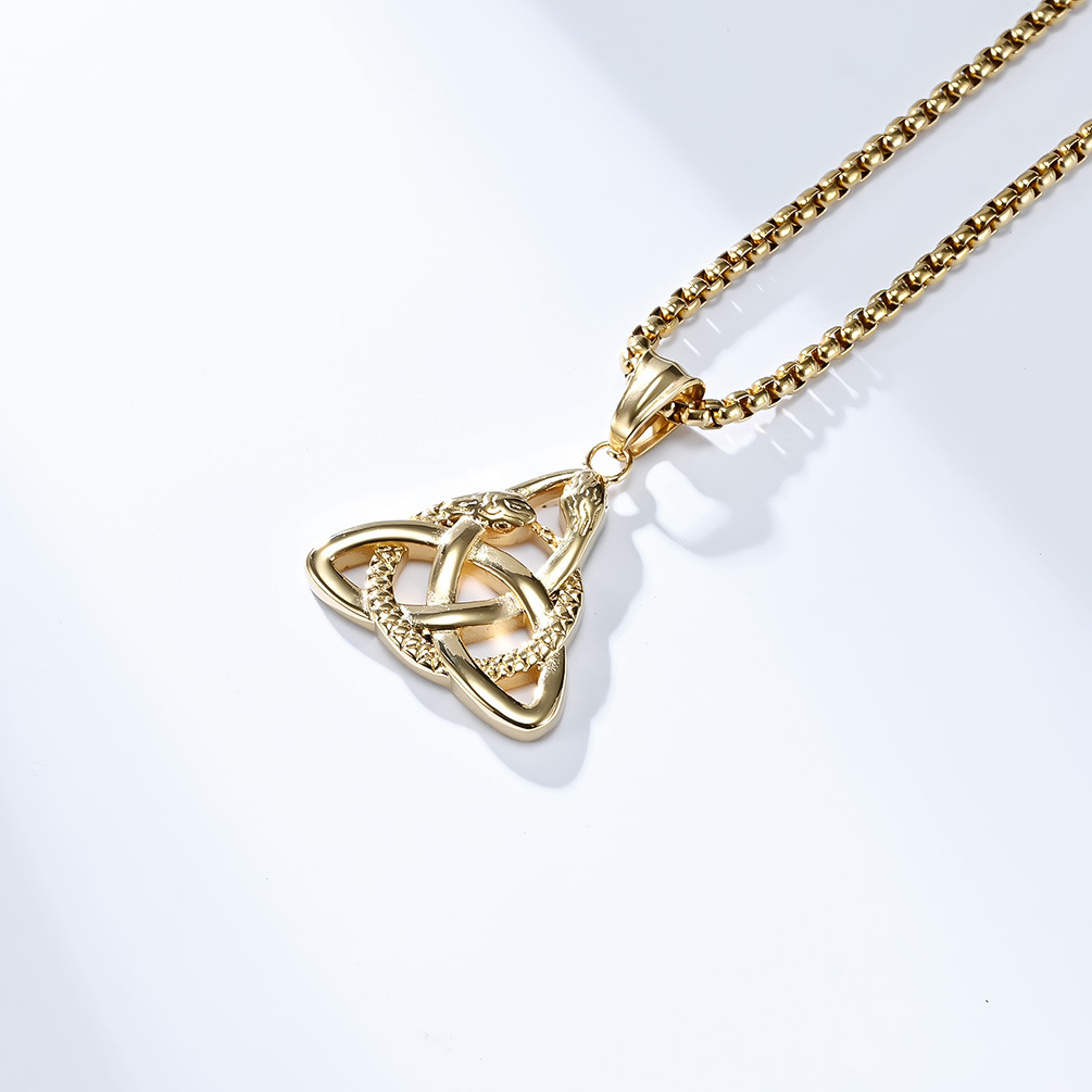 Kemstone Viking Triquetra Necklace – Double Snake Titanium Steel Pendant K-PT473
