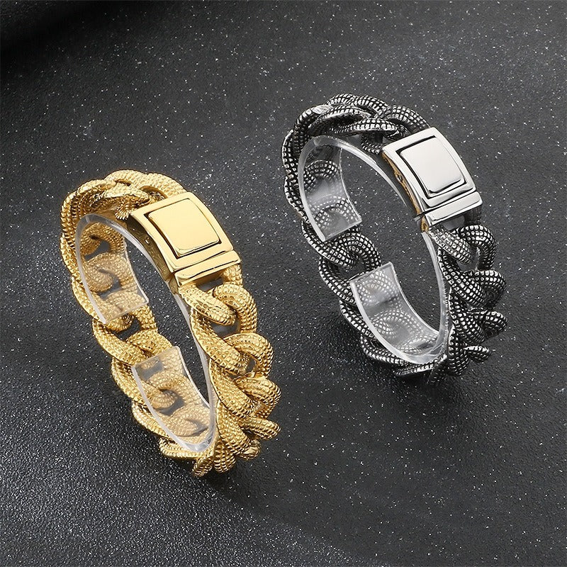 Kemstone Cuban Chain Bracelet Titanium Steel Thick Heavy Link for Men Gold Silver KB182582-KJX