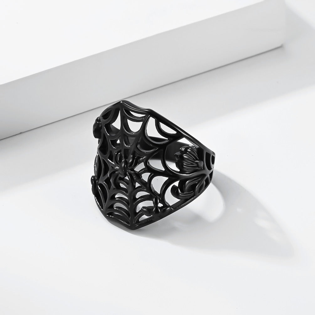 Kemstone Stainless Steel Spider Web Hollow Ring for Men Gothic K-R1180