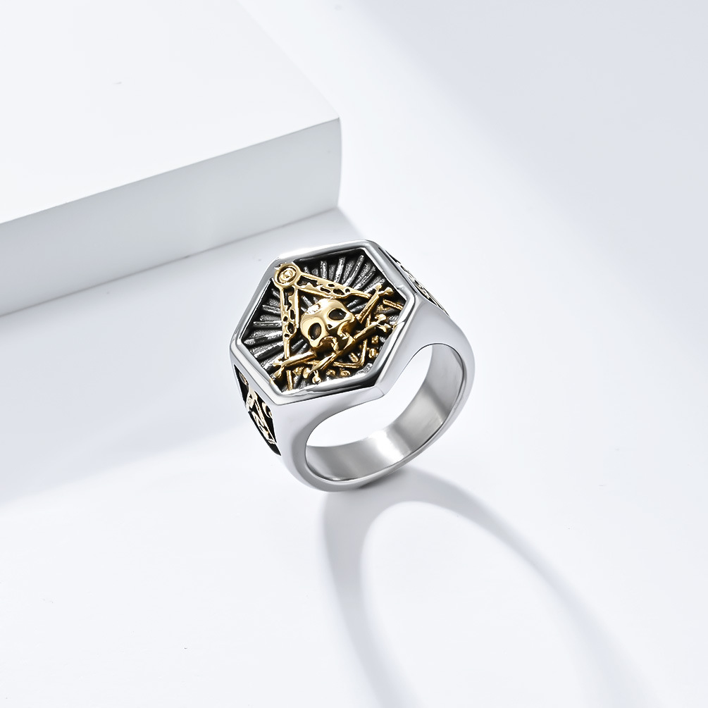 Kemstone Skull Ring for Men – Stainless Steel Gothic Emblem K-R833