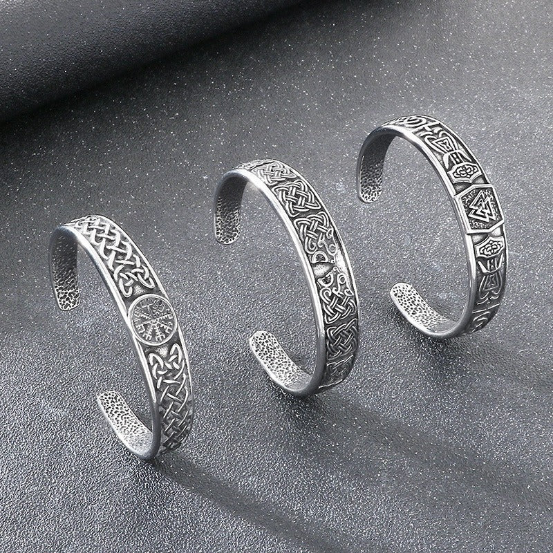 Kemstone Titanium Steel Viking Rune Open Cuff Bracelet for Men KB209285-LU