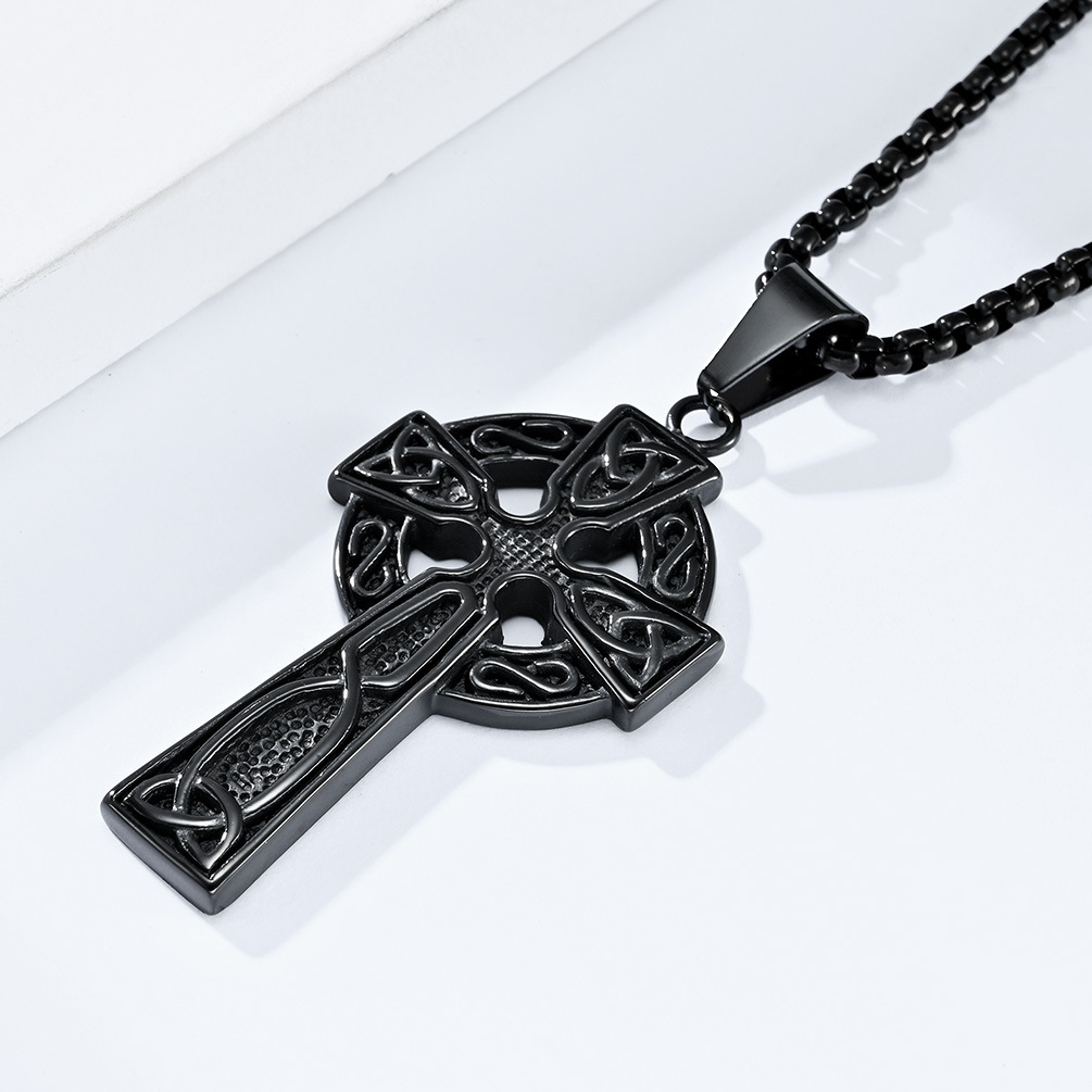 Kemstone Stainless Steel Celtic Cross Pendant Necklace for Men K-PT442
