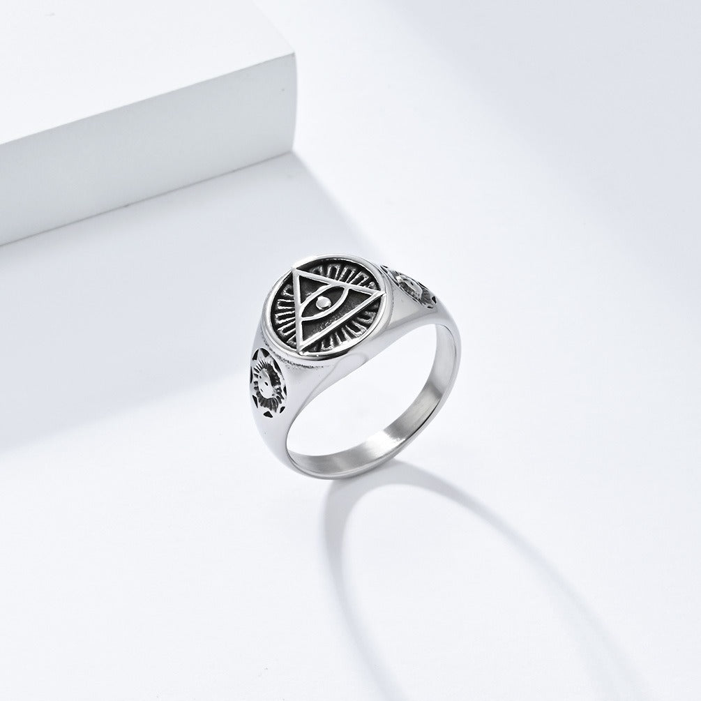 Kemstone Men’s Titanium Steel Eye of Horus Ring – Vintage Egyptian Design K-R821